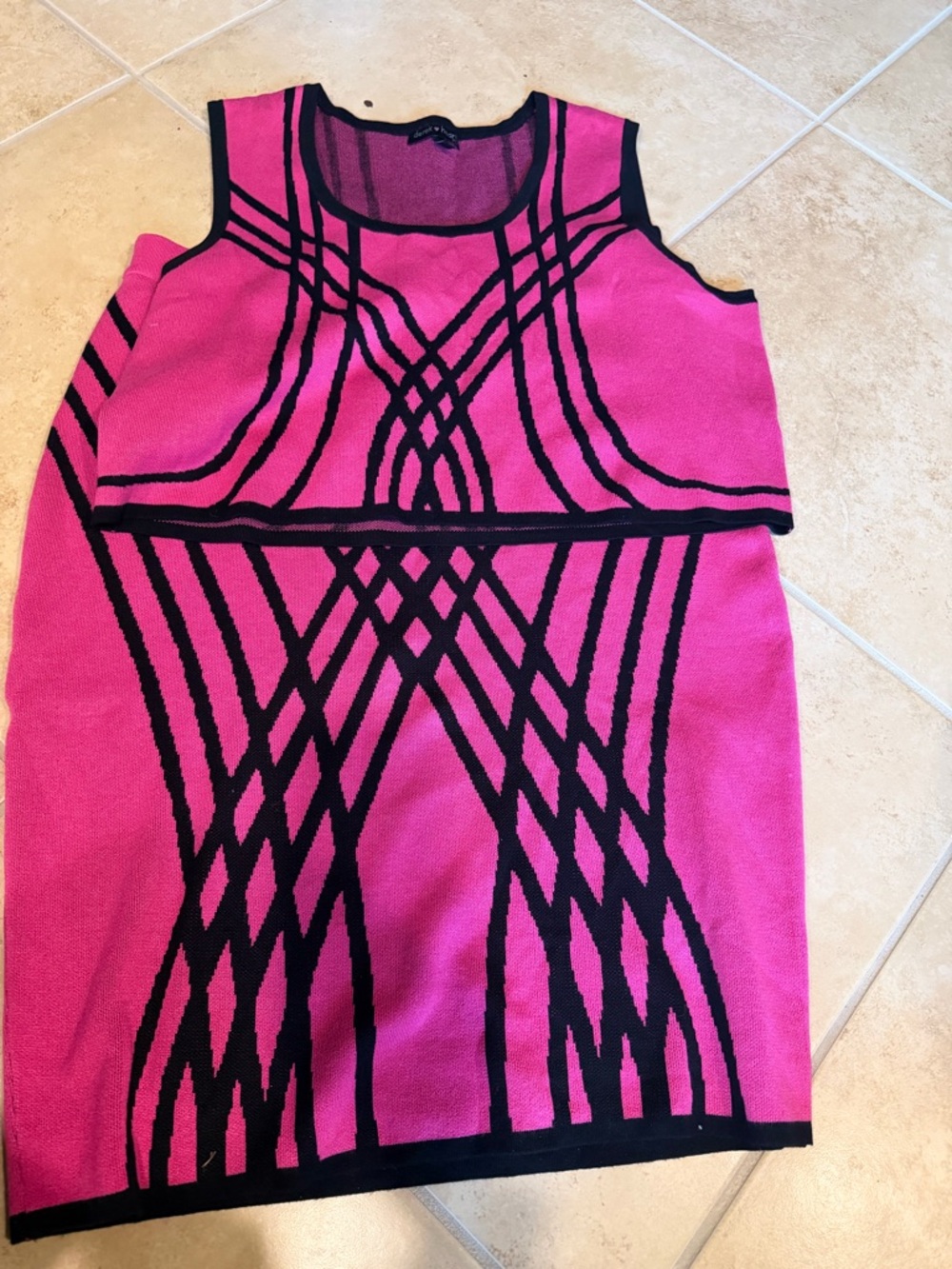 Fuchsia Pink & Black Geometric Knit Dress